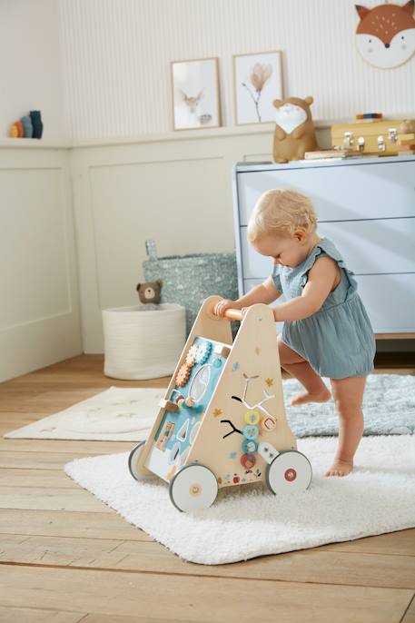 Wooden Walker with Brakes - Wood FSC® Certified caramel+rose+WHITE MEDIUM SOLID WITH DESIGN+wood 