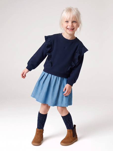 Long-sleeved dress for girls ecru+navy blue 
