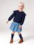 Long-sleeved dress for girls ecru+navy blue 