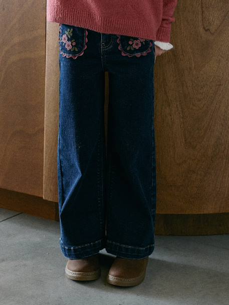 Wide-leg jeans for girls deep blue 