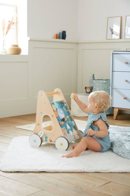 Wooden Walker with Brakes - Wood FSC® Certified caramel+rose+WHITE MEDIUM SOLID WITH DESIGN+wood 
