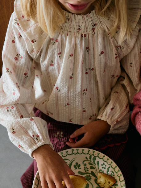 Long-sleeved blouse for girls ecru 