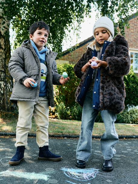 Reversible parka for girls khaki+navy blue 