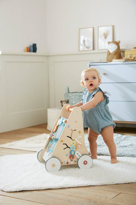Wooden Walker with Brakes - Wood FSC® Certified caramel+rose+WHITE MEDIUM SOLID WITH DESIGN+wood 