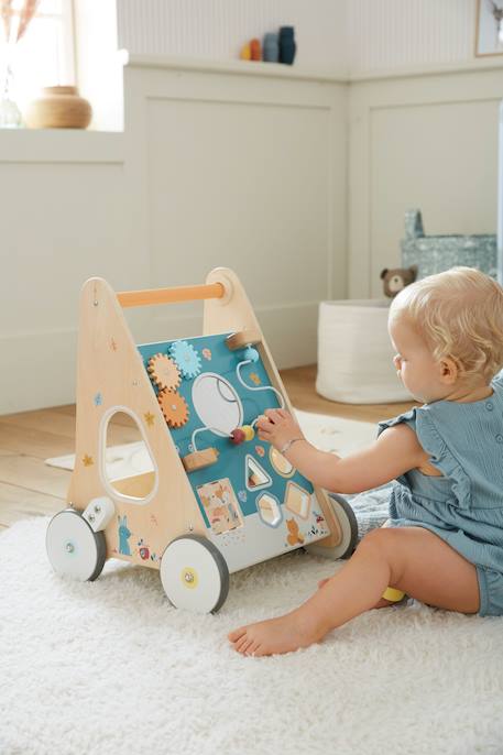 Wooden Walker with Brakes - Wood FSC® Certified caramel+rose+WHITE MEDIUM SOLID WITH DESIGN+wood 
