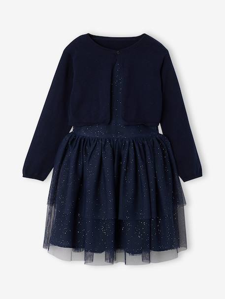 Dress and cardigan set for girls navy blue 