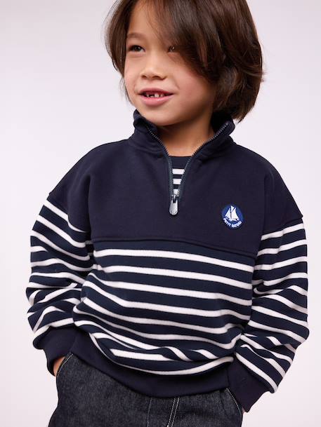 Zip-neck sweatshirt by PETIT BATEAU navy blue 