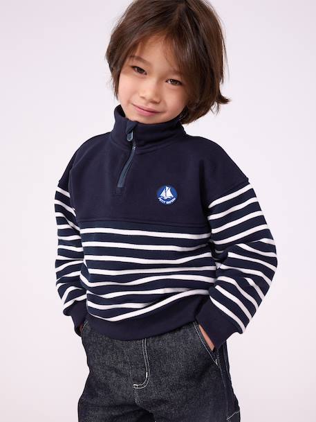 Zip-neck sweatshirt by PETIT BATEAU navy blue 