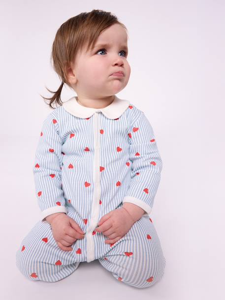 Baby pyjamas with heart print collar by PETIT BATEAU light blue 