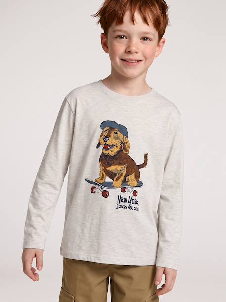 Long-sleeved T-shirt for boys bordeaux red+marl white+slate grey 