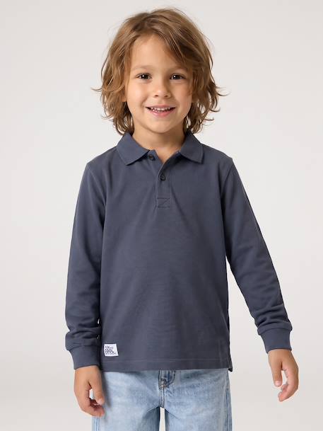 Pack of 2 long-sleeved polo shirts for boys slate blue 
