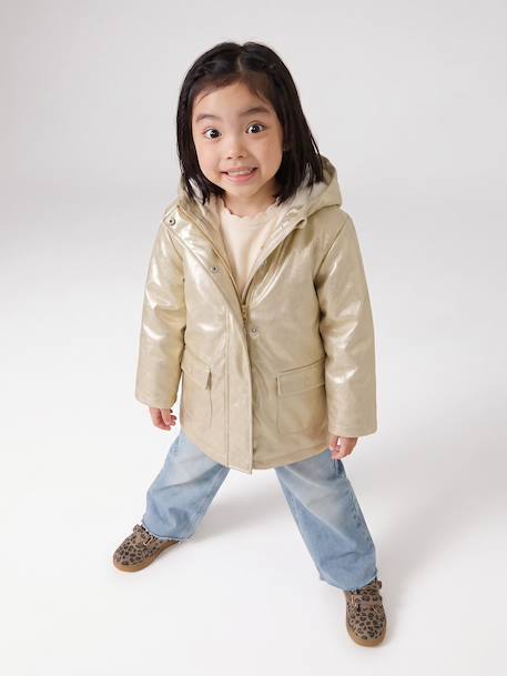 Glittered waxed coat for girls gold 