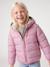 Lightweight hooded puffer jacket for girls grey green+lilac+navy blue+plum+rose 