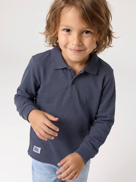 Pack of 2 long-sleeved polo shirts for boys slate blue 