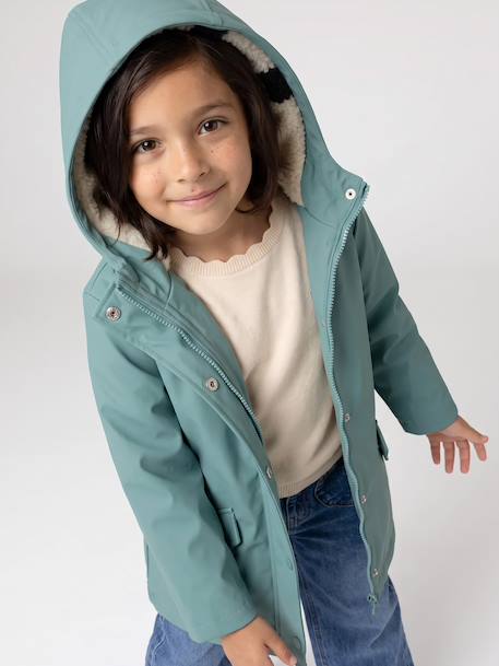 Raincoat with Sherpa Lining for Girls anthracite+green+indigo+mauve+multicoloured 