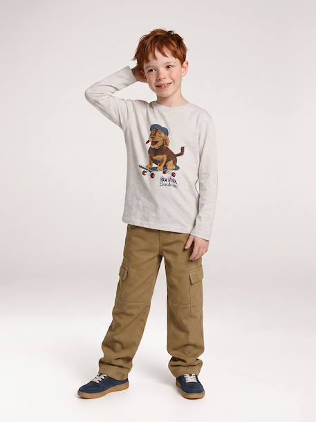 Long-sleeved T-shirt for boys bordeaux red+marl white+slate grey 
