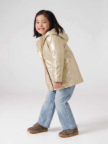 Glittered waxed coat for girls gold 