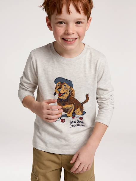 Long-sleeved T-shirt for boys bordeaux red+marl white+slate grey 