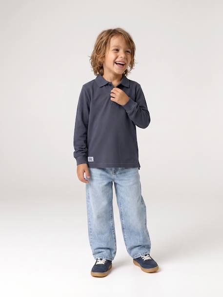 Pack of 2 long-sleeved polo shirts for boys slate blue 