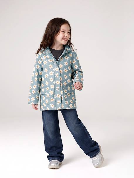 Printed hooded raincoat for girls green+multicoloured+navy blue+vanilla 