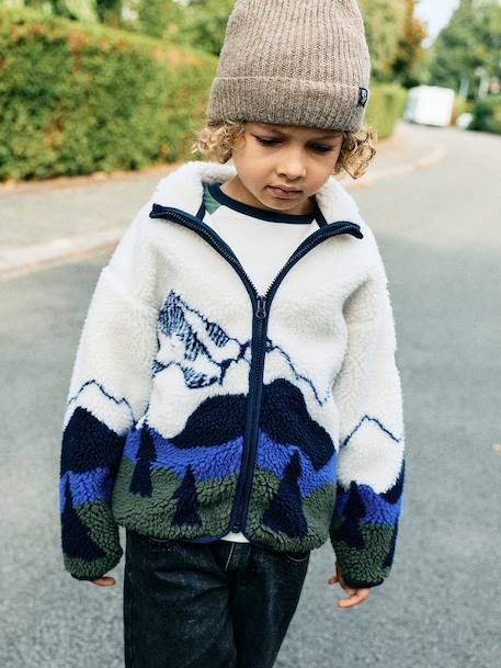 Sherpa jacket with long sleeves and zip fastening for boys ecru 