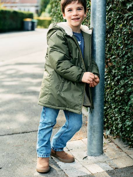 Long hooded windbreaker for boys olive 