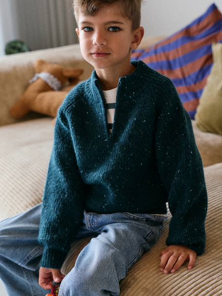 High neck jumper for boys marl blue 