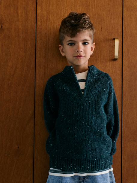 High neck jumper for boys marl blue 
