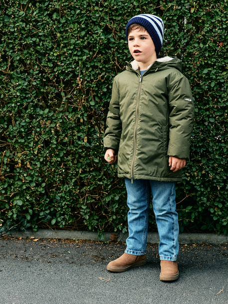 Long hooded windbreaker for boys olive 