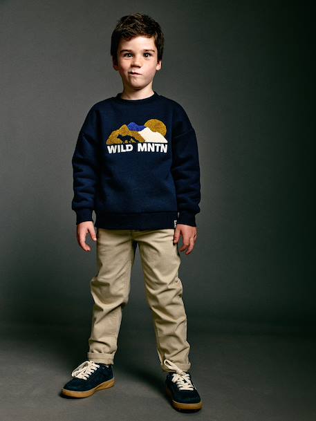 Easy-to-put-on chino-style trousers for boys beige+navy blue 