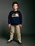 Easy-to-put-on chino-style trousers for boys beige+navy blue 