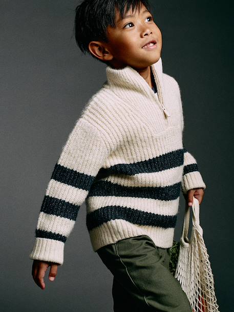 Zip-neck jumper for boys marl white 