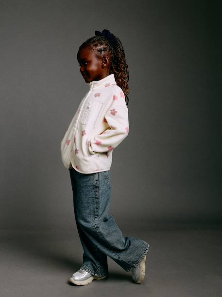 Fleece sweatshirt with zip fastening for girls vanilla 
