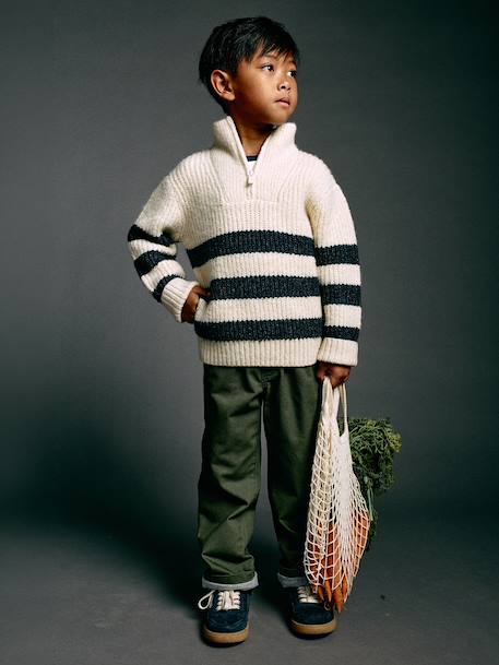 Zip-neck jumper for boys marl white 