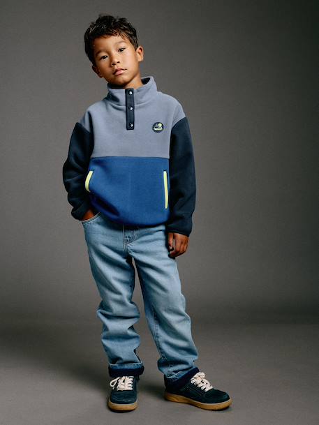 Long-Sleeved Fleece Sweatshirt for Boys blue+green 