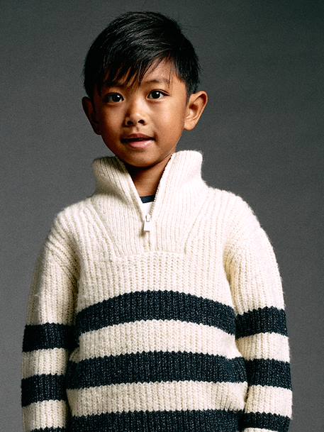 Zip-neck jumper for boys marl white 