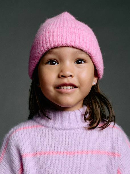 Knitted hat and snood set for girls fuchsia 