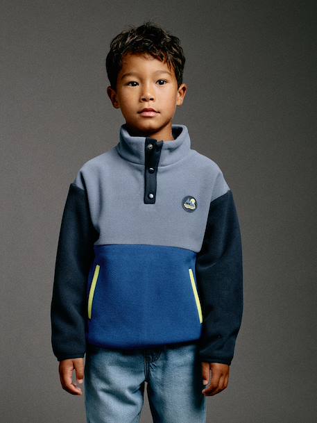 Long-Sleeved Fleece Sweatshirt for Boys blue+green 