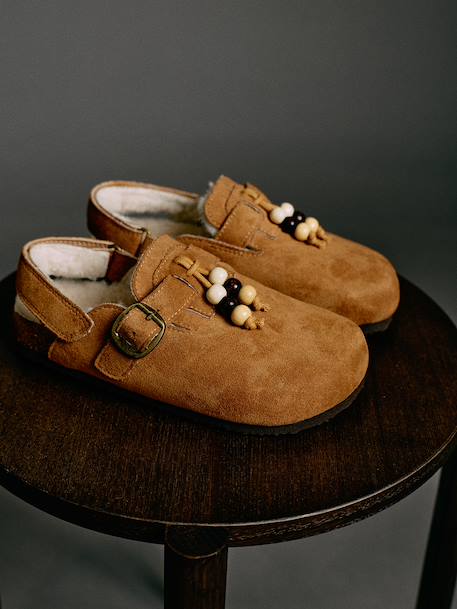 Mule slippers for girls brown 