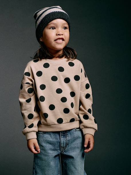 Round-neck sweatshirt for girls ecru+ivory+pale pink+taupe 