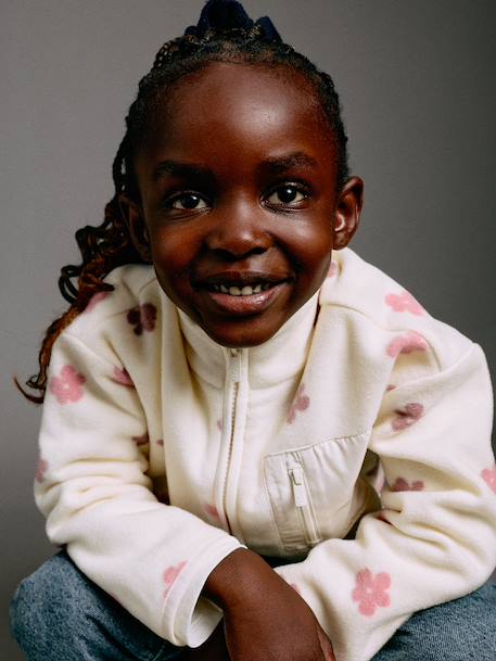Fleece sweatshirt with zip fastening for girls vanilla 