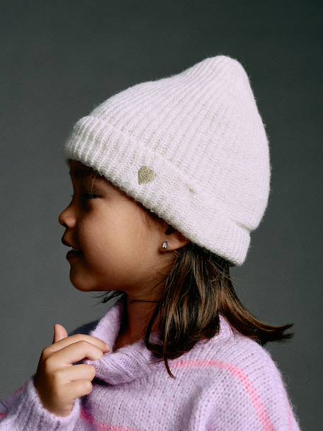 Ribbed hat for girls ecru+navy blue 