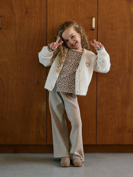 Buttoned cardigan for girls ecru+old rose 