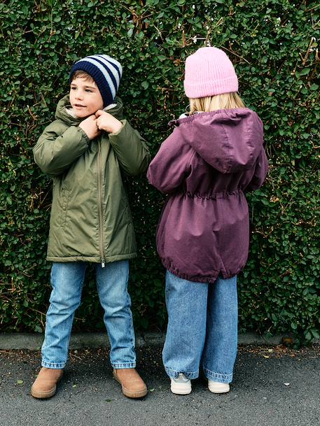 Hooded Parka with Faux Fur Lining for Girls black+camel+dark green+dusky pink+navy blue+plum 