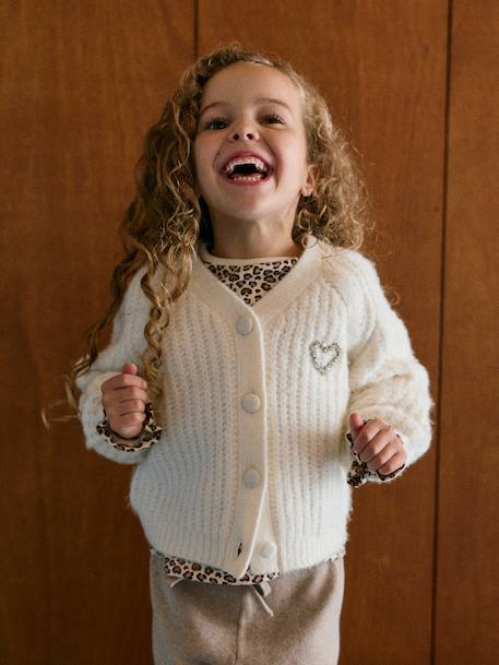 Buttoned cardigan for girls ecru+old rose 