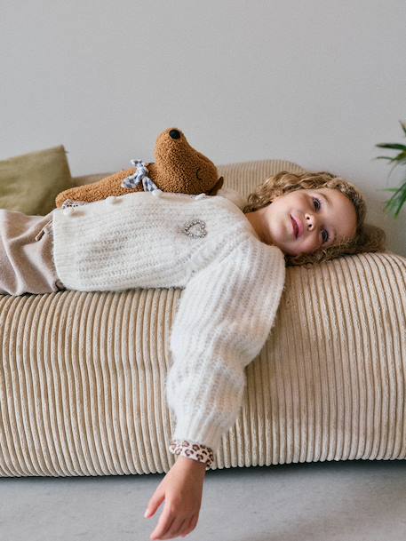 Buttoned cardigan for girls ecru+old rose 