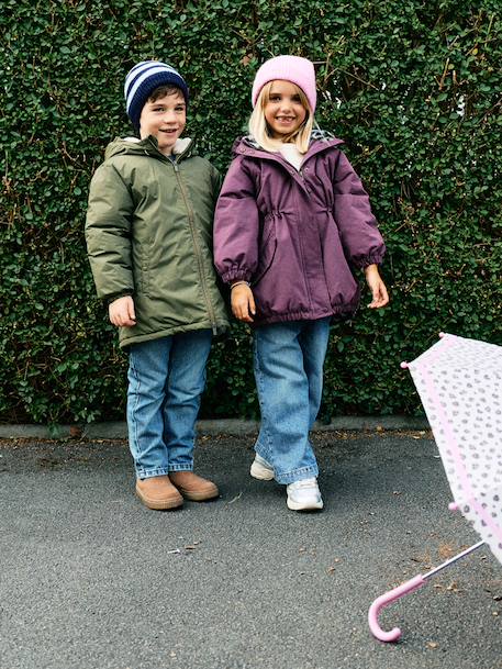Hooded Parka with Faux Fur Lining for Girls black+camel+dark green+dusky pink+navy blue+plum 