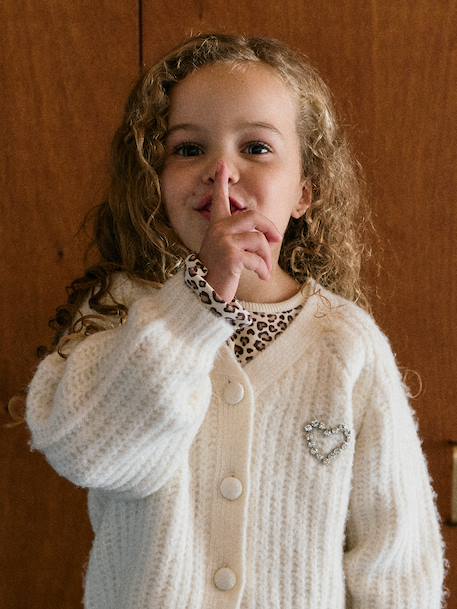 Buttoned cardigan for girls ecru+old rose 