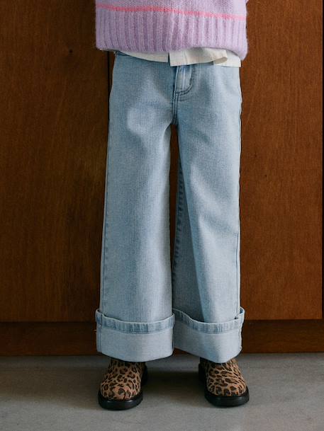 Wide-leg jeans for girls bleached denim 
