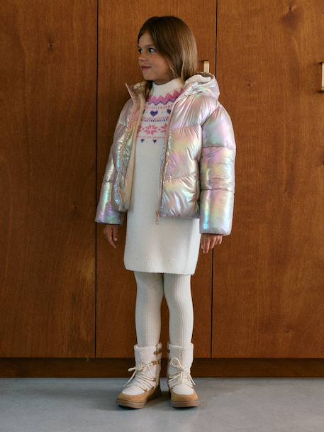 Warm puffer jacket for girls pale pink 